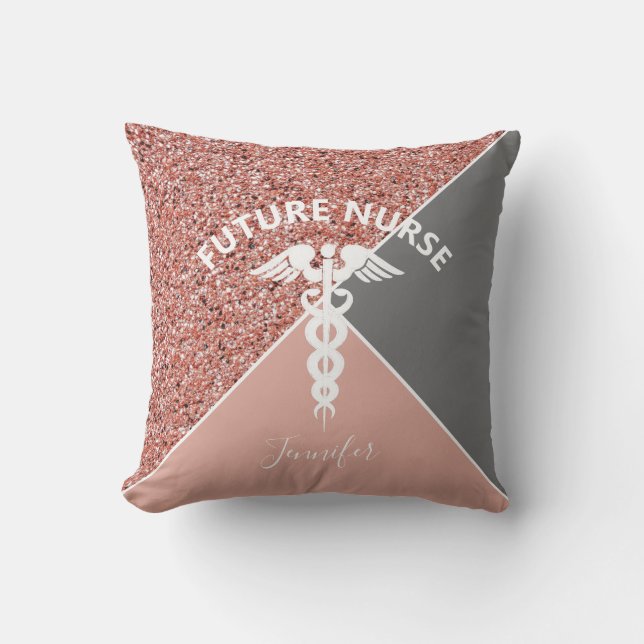 Coussin Future infirmière Médicale Parties scintillant ros (Recto)