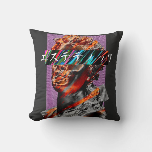 Coussin Futurisme Japonais Vaporwave Esthétique (Recto)