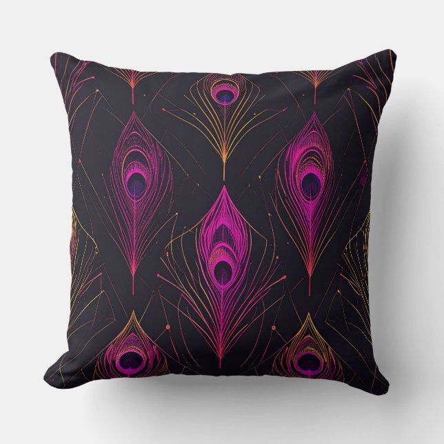Coussin Futuristic Geometric Peacock & Neon Pulse Pillow (Recto)