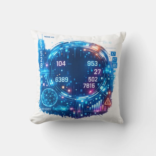 Coussin Futuristic Tech Interface Pillow – Digital HUD  (Recto)