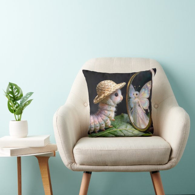 Coussin Fuzzy Caterpillar Staring at a Fairy Butterfly (Chaise)