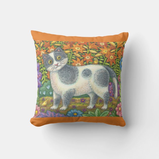 Coussin Fuzzy Wuzzy Kitten FOLK ART CAT JETER PILLOW (Recto)