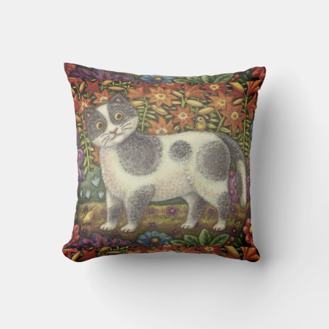 Coussin Fuzzy Wuzzy Kitten FOLK ART CAT JETER PILLOW (Recto)