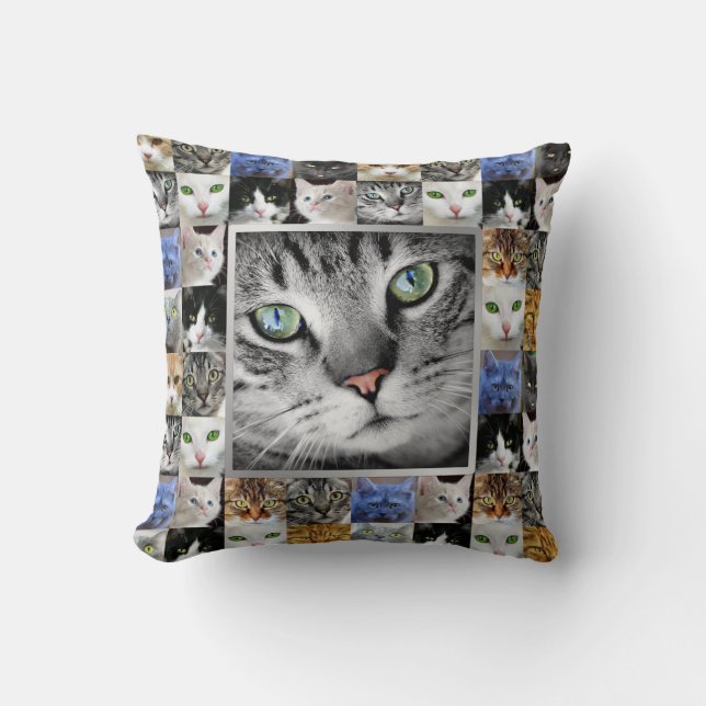 Coussin Gabarit de photo collage de visages de chats (Recto)