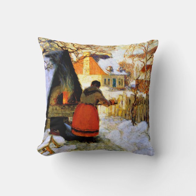 Coussin Gagnon - Chauffage du four, scène hivernale (Recto)