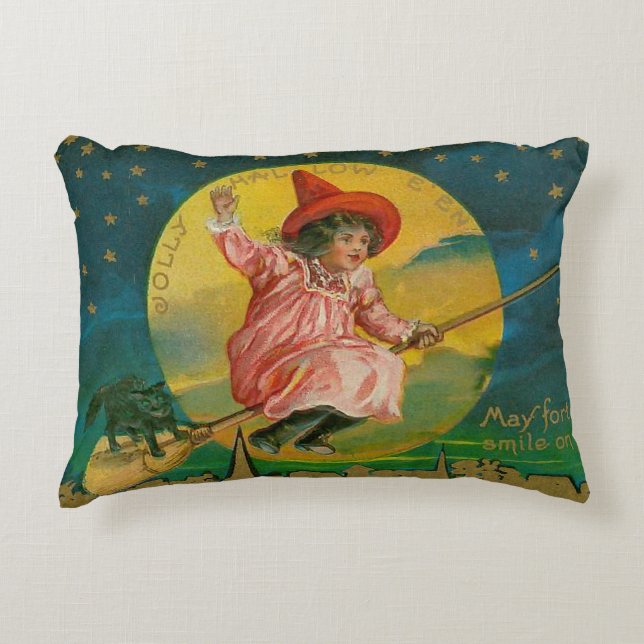Coussin gai vintage de sorcière de Halloween (Devant)