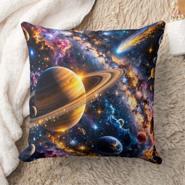 Coussin Galactic Odyssey deep space nebula and Saturn look (Couverture)