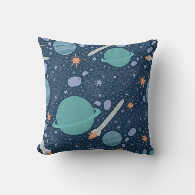 Coussin Galaxie des planètes et des roquettes (Recto)