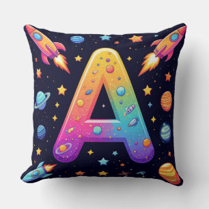 Coussin 🪐 Galaxie Lettre A Fusées Planètes Étoiles Enfant