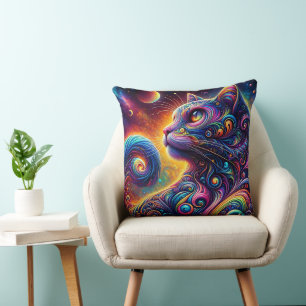 Coussin Galaxie mystique spirale Chat arc-en-ciel