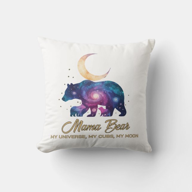 Coussin Galaxie Ours Maman et Oursons Silhouette de Lune (Recto)