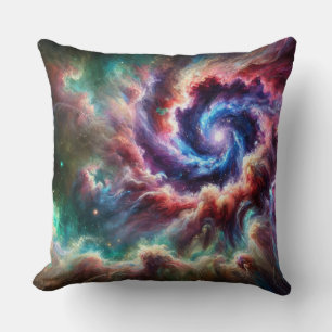 Coussin Galaxie spirale cosmique colorée avec nébuleuse ra