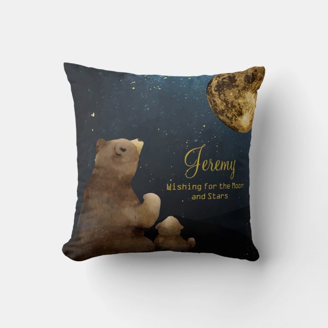 Coussin Galaxy Bear Moon & Stars Glitter Monogrammed Cute (Recto)