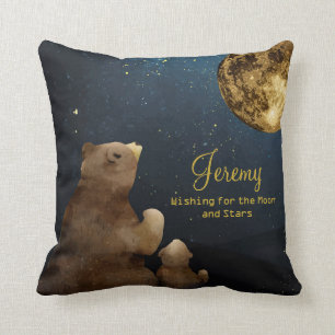 Coussin Galaxy Bear Moon & Stars Glitter Monogrammed Cute