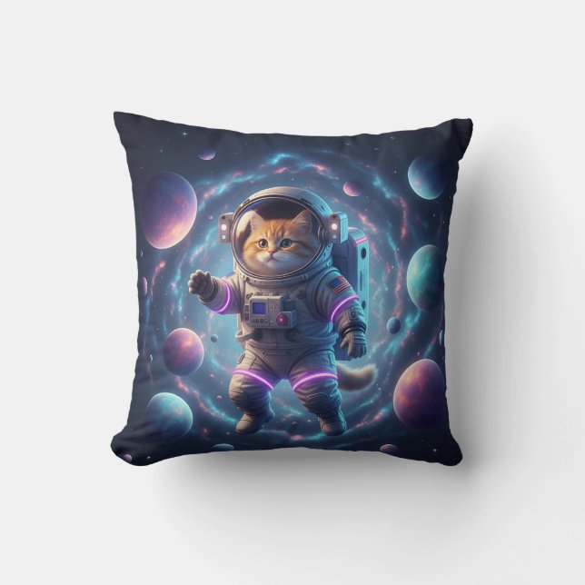Coussin Galaxy Cat – L'explorateur de l'espace (Recto)