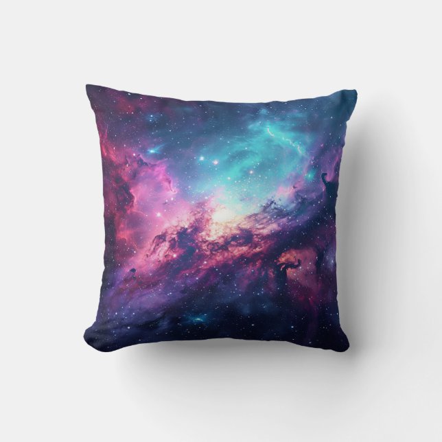 Coussin Galaxy espace parties scintillant nebula rose viol (Recto)