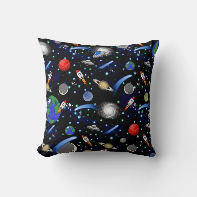 Coussin Galaxy Universe - Planètes, Étoiles, Comètes, Rock (Recto)