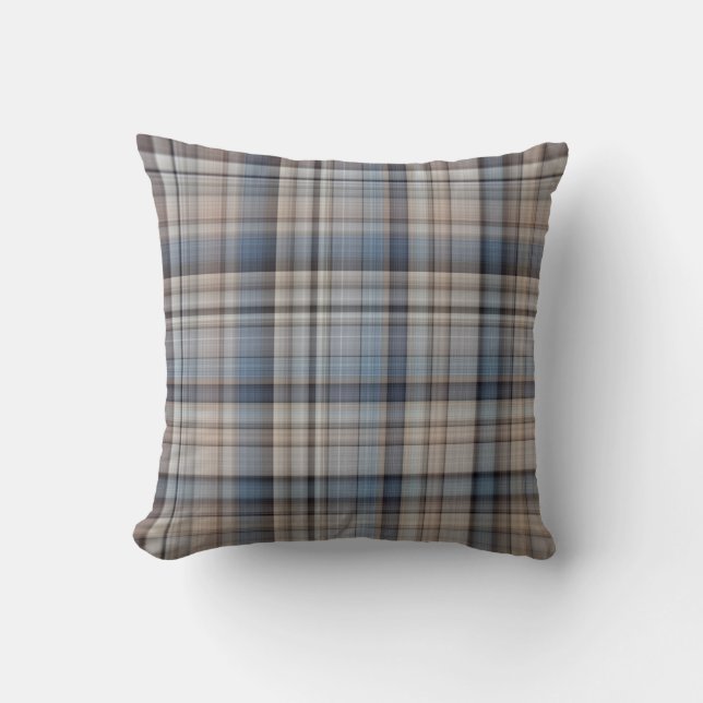 Coussin Galets d'ardoise bleu, marron et gris carreaux (Recto)