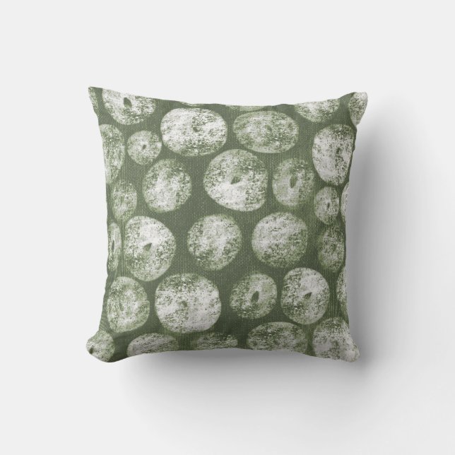 Coussin Galets de lune rustiques vert olive dessinés à la  (Recto)