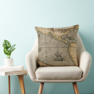 Coussin Galion Espagnol Vintage sur une ancienne carte du