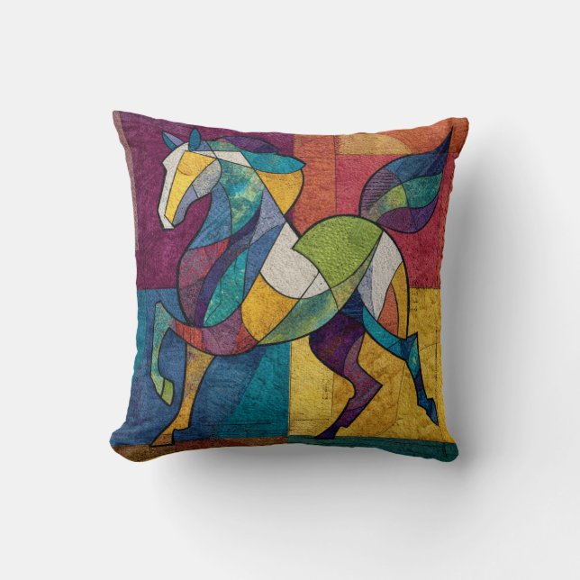 Coussin Galop Chromatique – Cheval Abstrait en Mouvement (Recto)