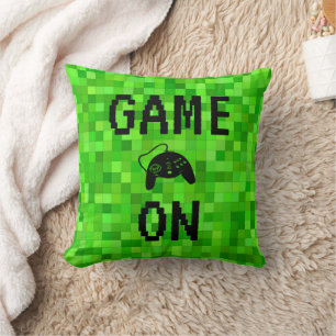 Coussin GAME ON   Pixels Gamer Vert Personnalisés