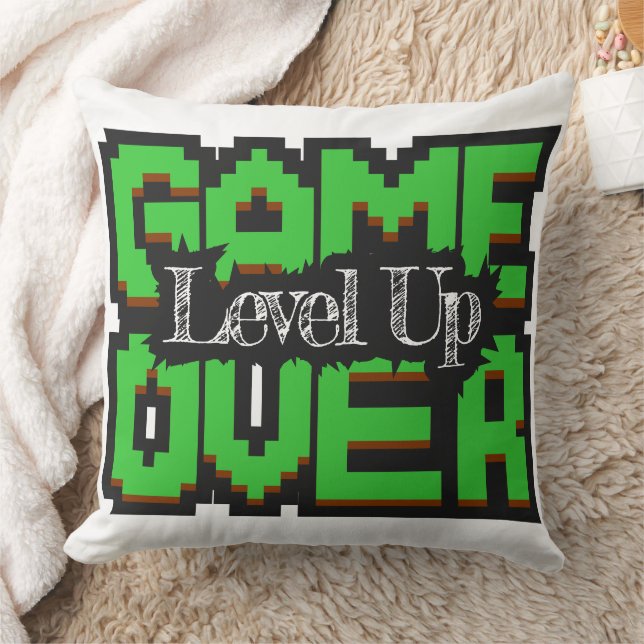 Coussin Game Over, Level Up : Monde de jeu rétro pixelisé (Couverture)