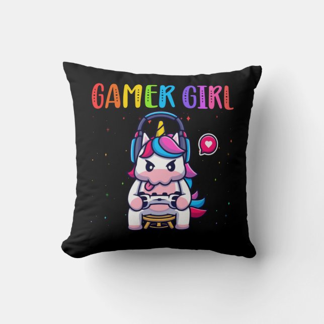 Coussin Gamer Girl Unicorn Jeu vidéo mignonne (Recto)