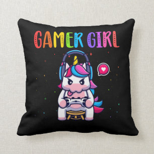 Coussin Gamer Girl Unicorn Jeu vidéo mignonne