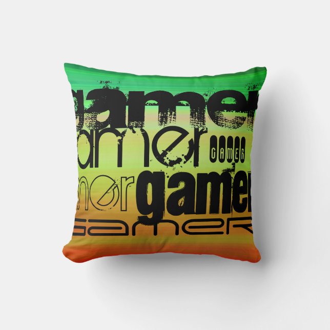 Coussin Gamer ; Vert, orange et jaune vif (Recto)