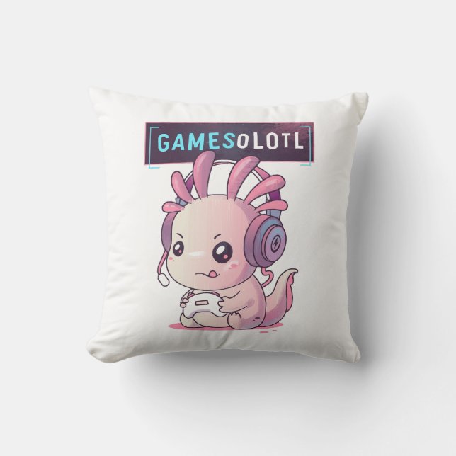 Coussin Gamesolotl - Axolotl Joueur (Recto)