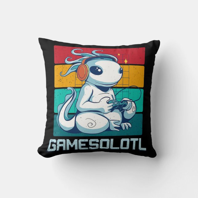 Coussin Gamesolotl Cute Axolotl Vidéo Gamer Kawaii Anime B (Recto)