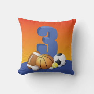 Coussin Garçon 3e Anniversaire Ballons Sportifs