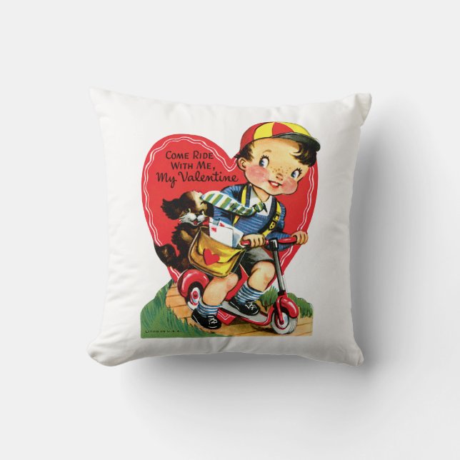 Coussin Garçon antique de Valentine avec le chiot (Recto)