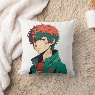 Coussin Garçon d'anime : Cheveux orange et vert - Délice d