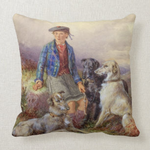 Coussin Garçon écossais avec des chiens-loup dans un