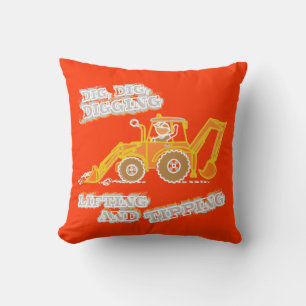 Coussin Garçon enfant pelleteuse orange et jaune 