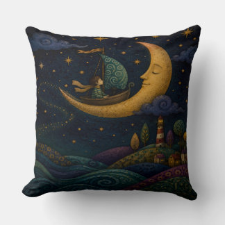 COUSSIN GARÇON FANTAISISTE NAVIGUANT SUR UN CROISSANT DE L