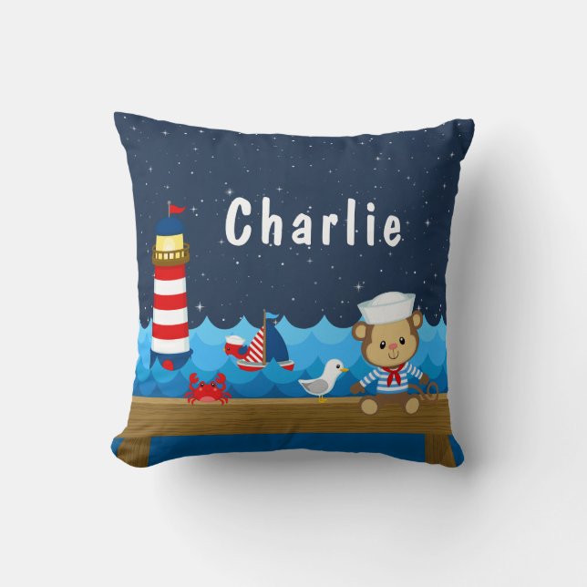 Coussin Garçon Marin Singe Rouge et Marine (Recto)