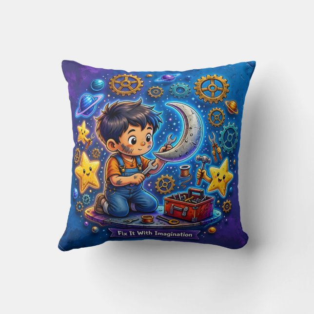 Coussin ~ GARÇON MÉCANICIEN DE L'ESPACE ~ Cute Vintage~ (Verso)