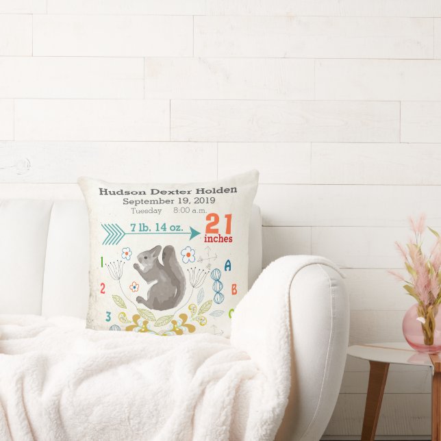 Coussin Garçon Naissance bébé Écureuil Motif (Canapé)
