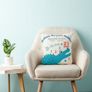 Coussin Garçon Naissance bébé Stat Alligator Cute Arrow