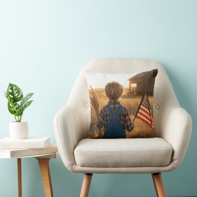 Coussin Garçon patriotique avec drapeau américain et blé (Chaise)
