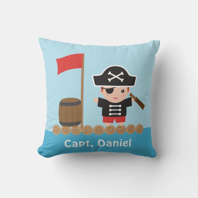 Coussin Garçon Pirate Mignon Sur Radeau Décoration De Cham (Recto)