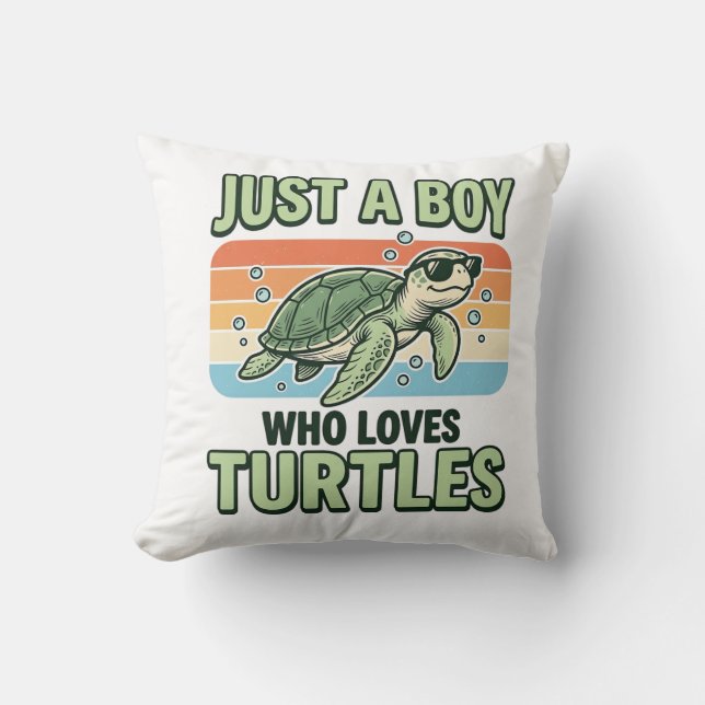Coussin Garçon qui aime les tortues Design de gravure vint (Recto)