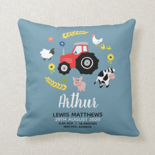 Coussin Garçons adorable tracteur de ferme Birth Stats Enf