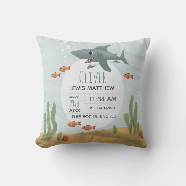 Coussin Garçons Bleu Cute Shark Keepsaké statistiques de n (Recto)