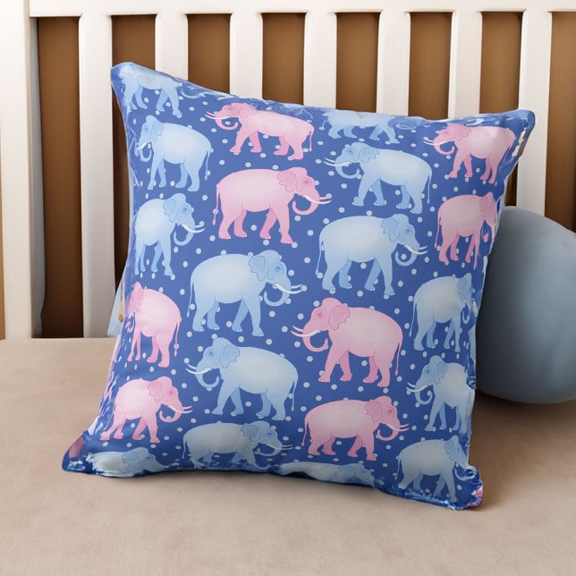 Coussin Garçons bleus et éléphants indiens roses (Créateur téléchargé)