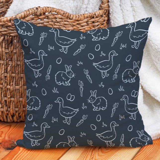 Coussin Garçons Boho Pâques Lapin Canard Mignon Bleu Foncé (Créateur téléchargé)