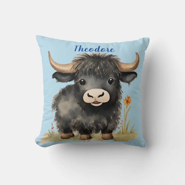 Coussin Garçons de vache Highland bébé Personnalisés (Recto)